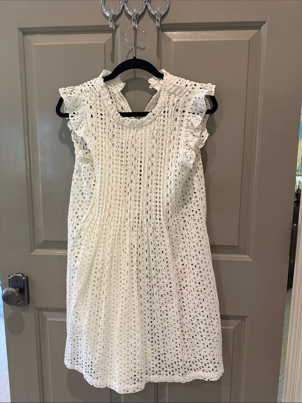 Madewell White Eyelet Ruffle-Shoulder Dress